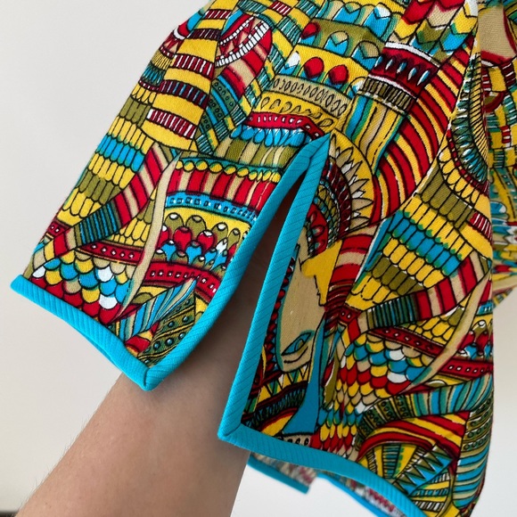 VINTAGE 80s Egyptian Tunic-Style Brightly Colored Shirt with Shoulder Ties - Picture 6 of 8